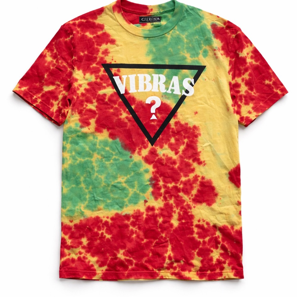 Guess Vibras Tie-Dye Logo Tee | Rasta Colors | Size M